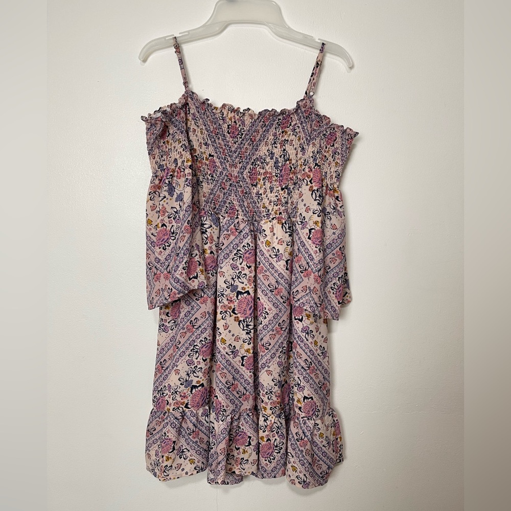 Mason & Belle Smocked off Shoulders Chiffon Floral Mini Dress Size XL - Picture 4 of 12